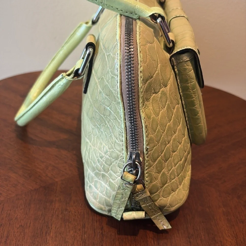 Dooney & Bourke  Vintage  alligator Satchel  Leather  Lt. Green  Front pocket